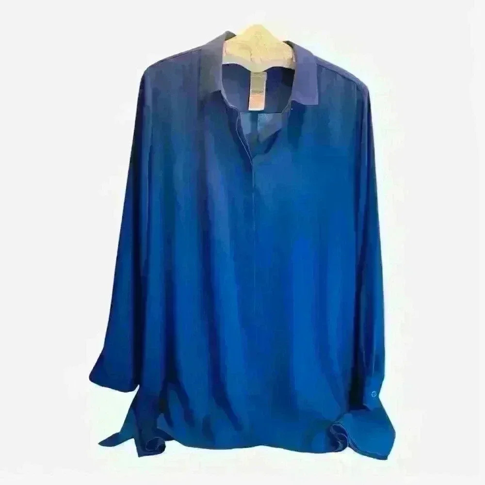 Chico's Women's Blue Long Sleeve Blouse Size 3 Casual Top